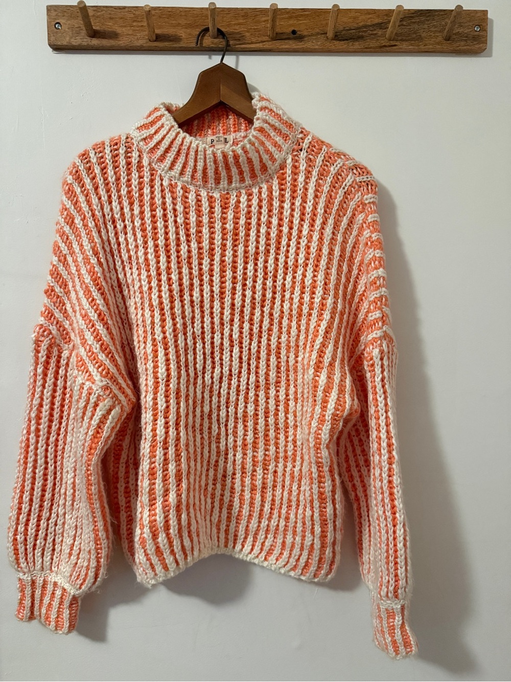 POL Orange and Cream Ribbed Turtleneck Sweater